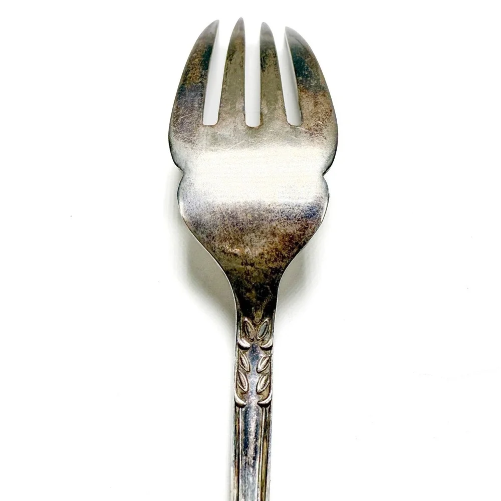 Floral Salad‎ Serving Fork & Spoon Set - Vintage 1920s-40s Nickel Silver Ornate